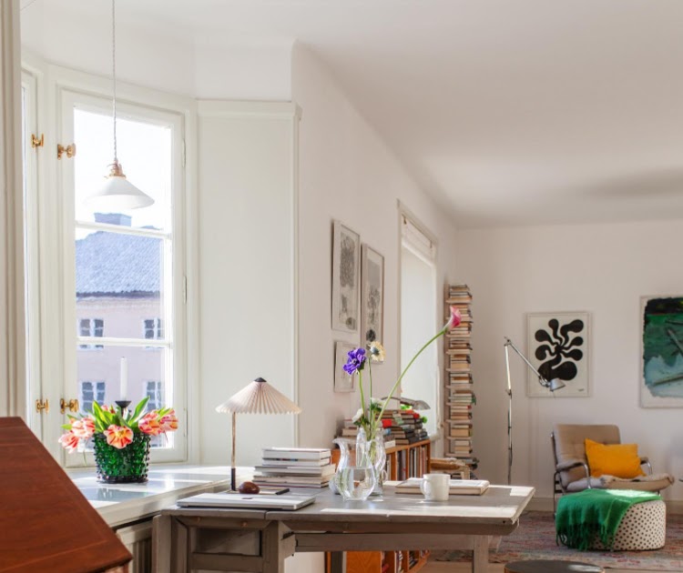 A Swedish Home with Colour Pops and a Lovely Workspace