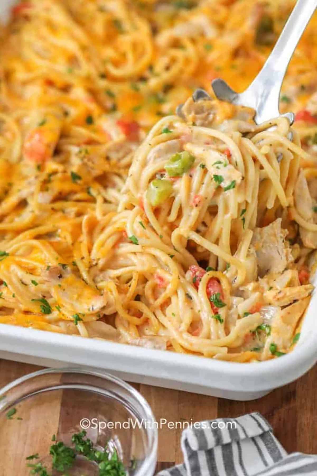 close up of Chicken Spaghetti in the dish