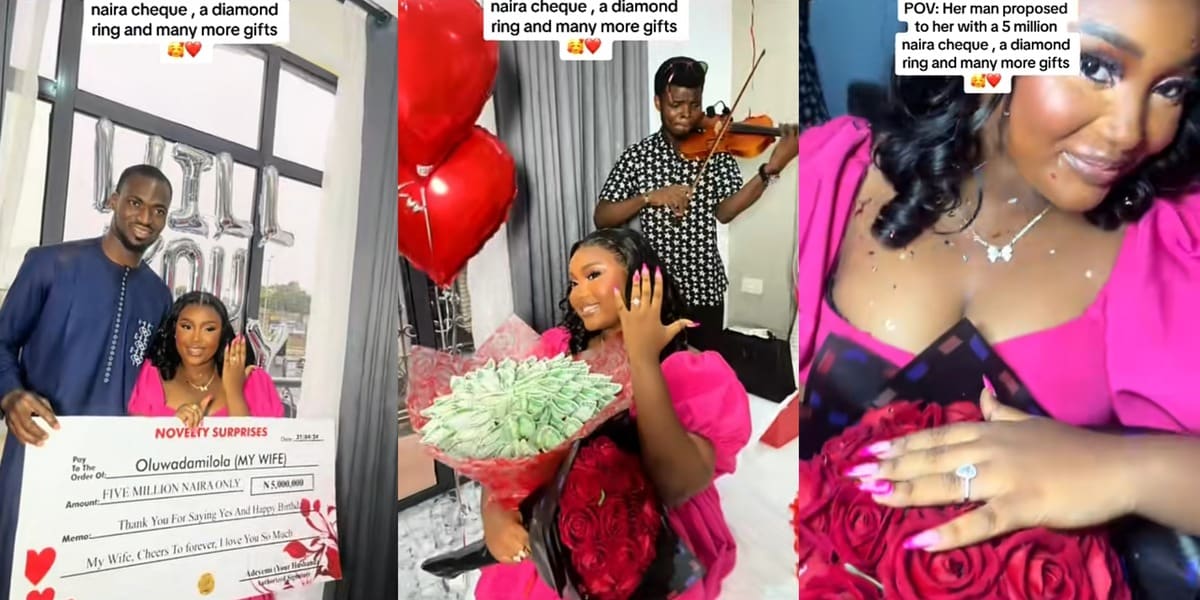 Lady accepts boyfriend’s proposal, receives ₦5 million cheque, ring