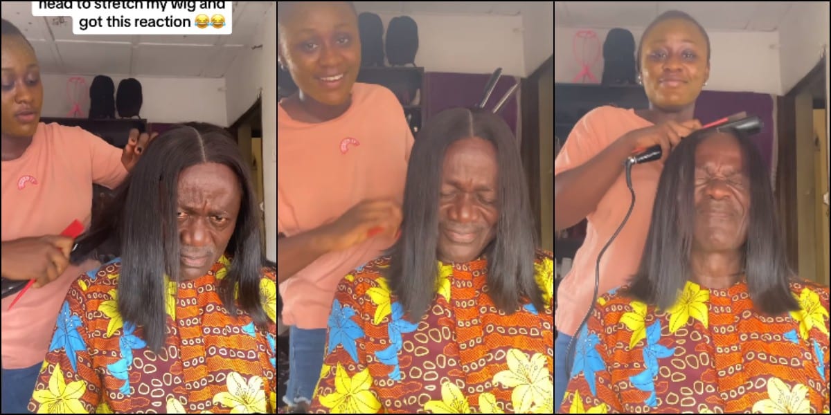 Lady shares dad’s reaction as she uses his head to stretch her wig