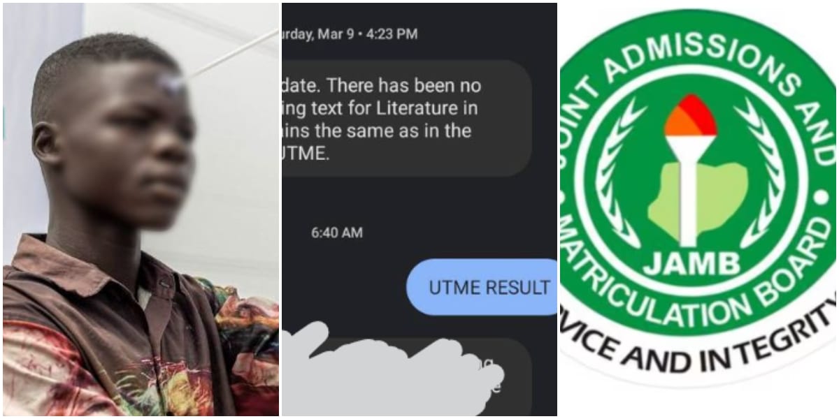 Worried Nigerian boy displays message received after checking his UTME