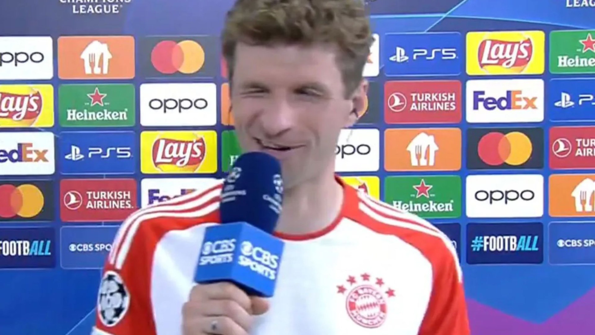 Bayern Munich’s Thomas Muller accuses Real Madrid star of ‘listening for the tactics’ as he hijacks live TV interview