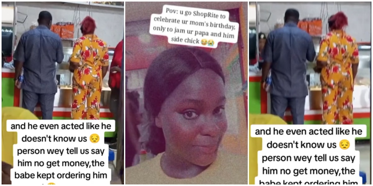 Drama as lady catches her father with side chic after visiting restaurant with her mother