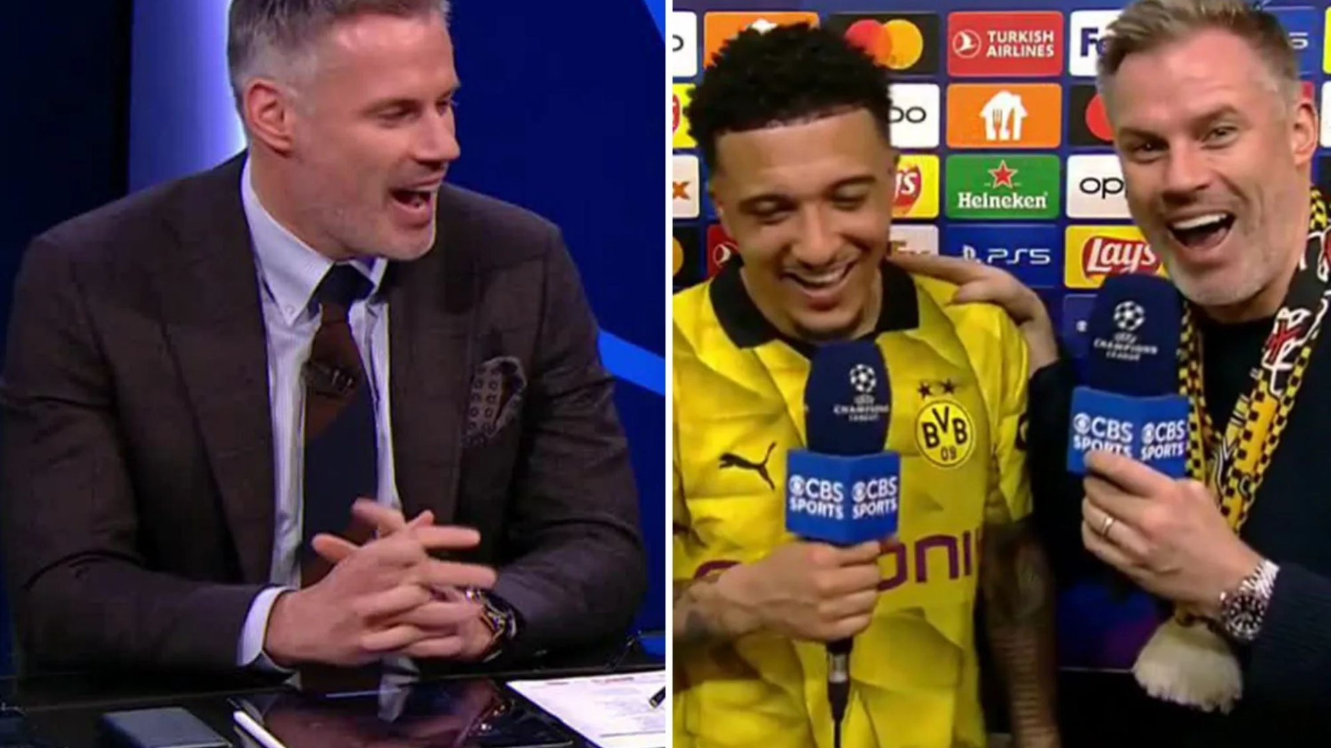 Jamie Carragher agrees to new CBS Sports role after downing EIGHT PINTS and interviewing Jadon Sancho on live TV