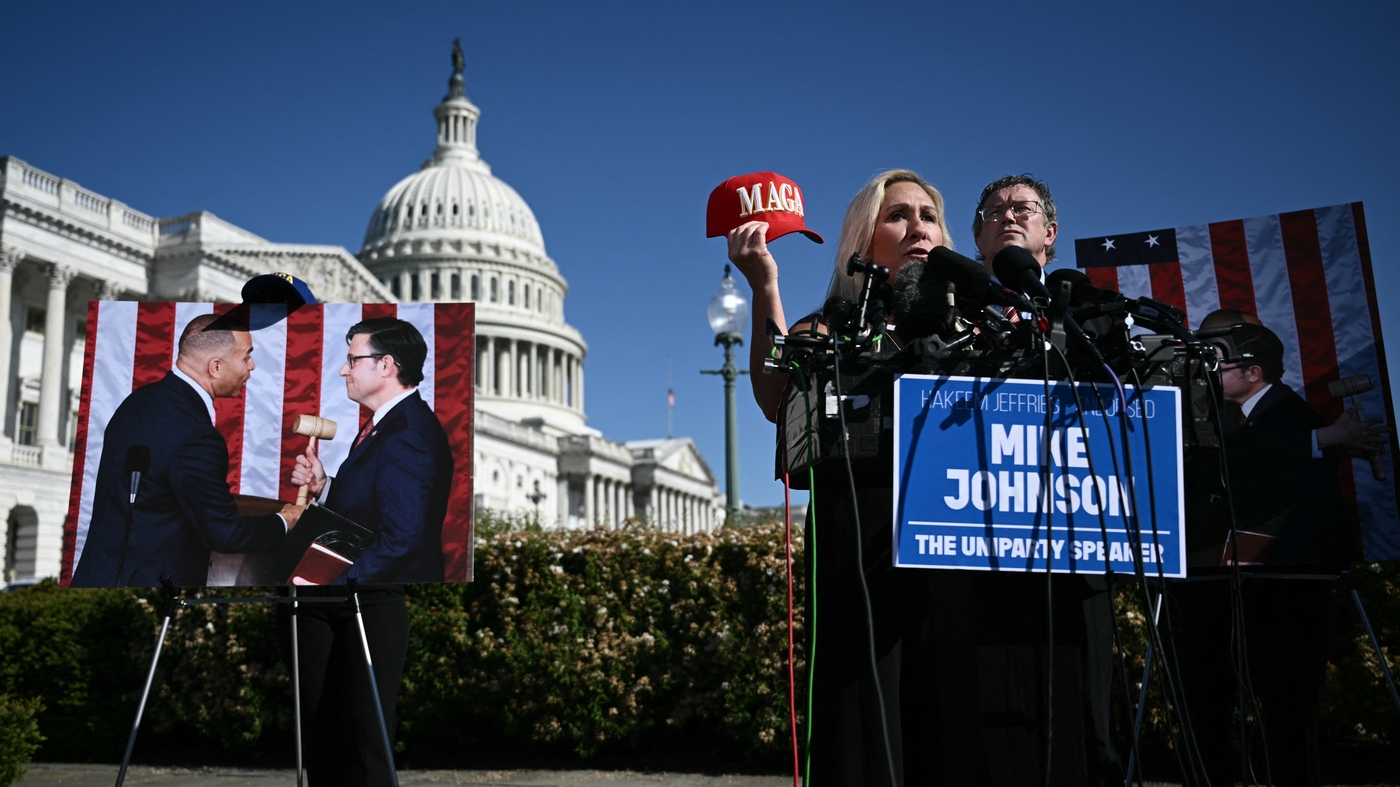 Marjorie Taylor Greene to try to oust Speaker Johnson next week : NPR