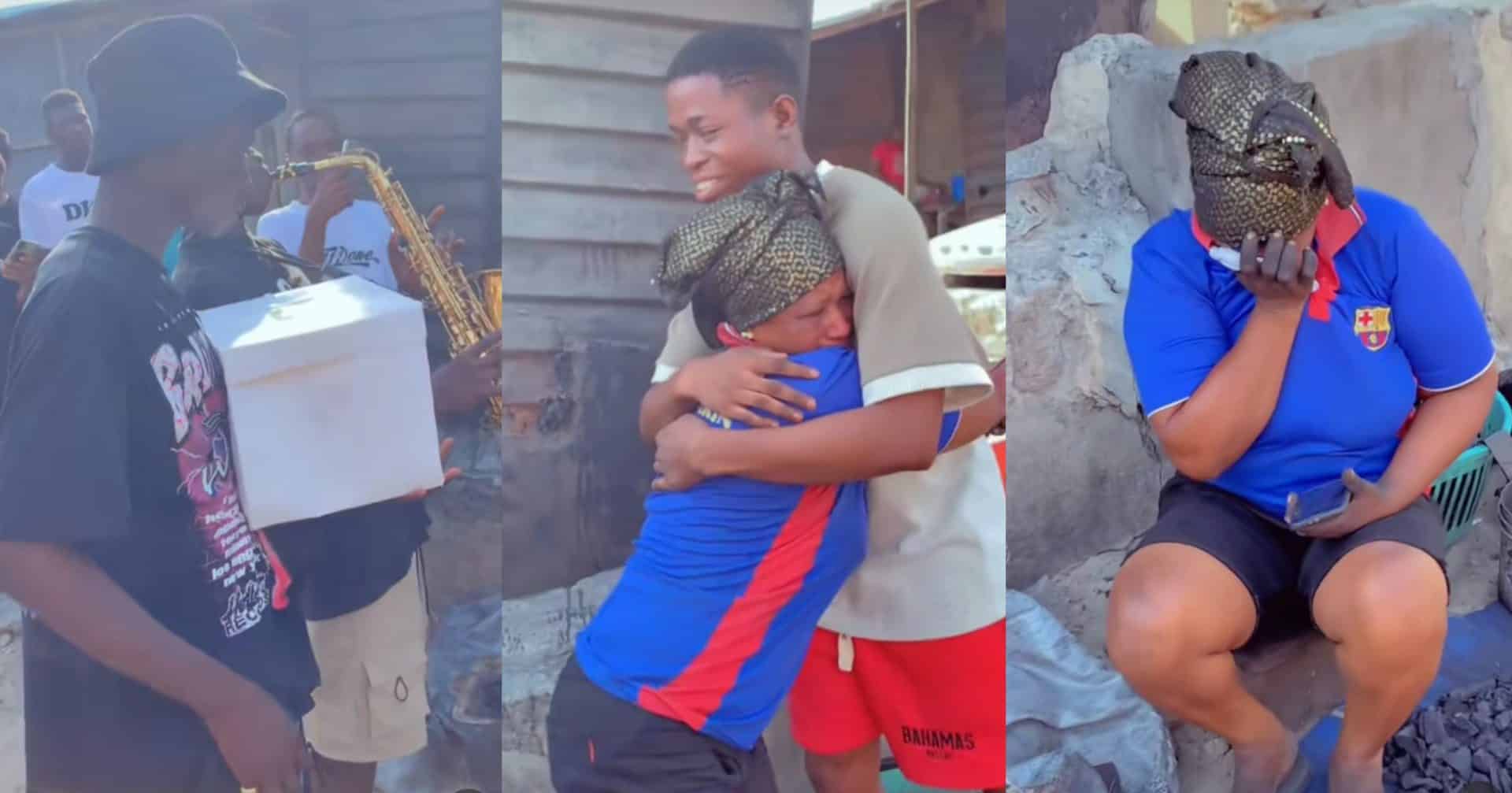 Mother gets emotional as son surprises her on birthday