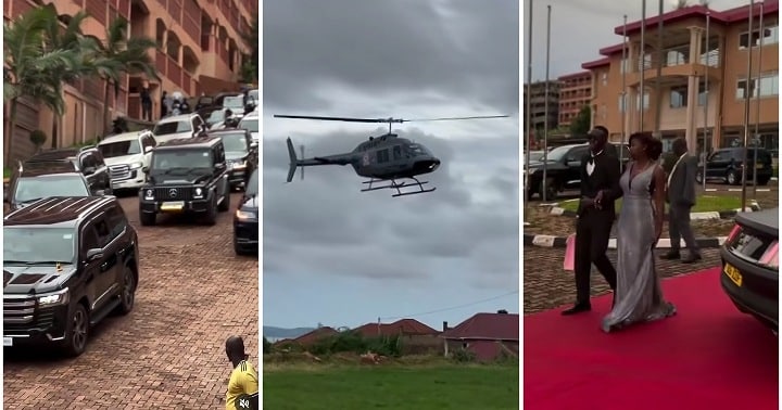 Secondary school students arrive graduation party in helicopter