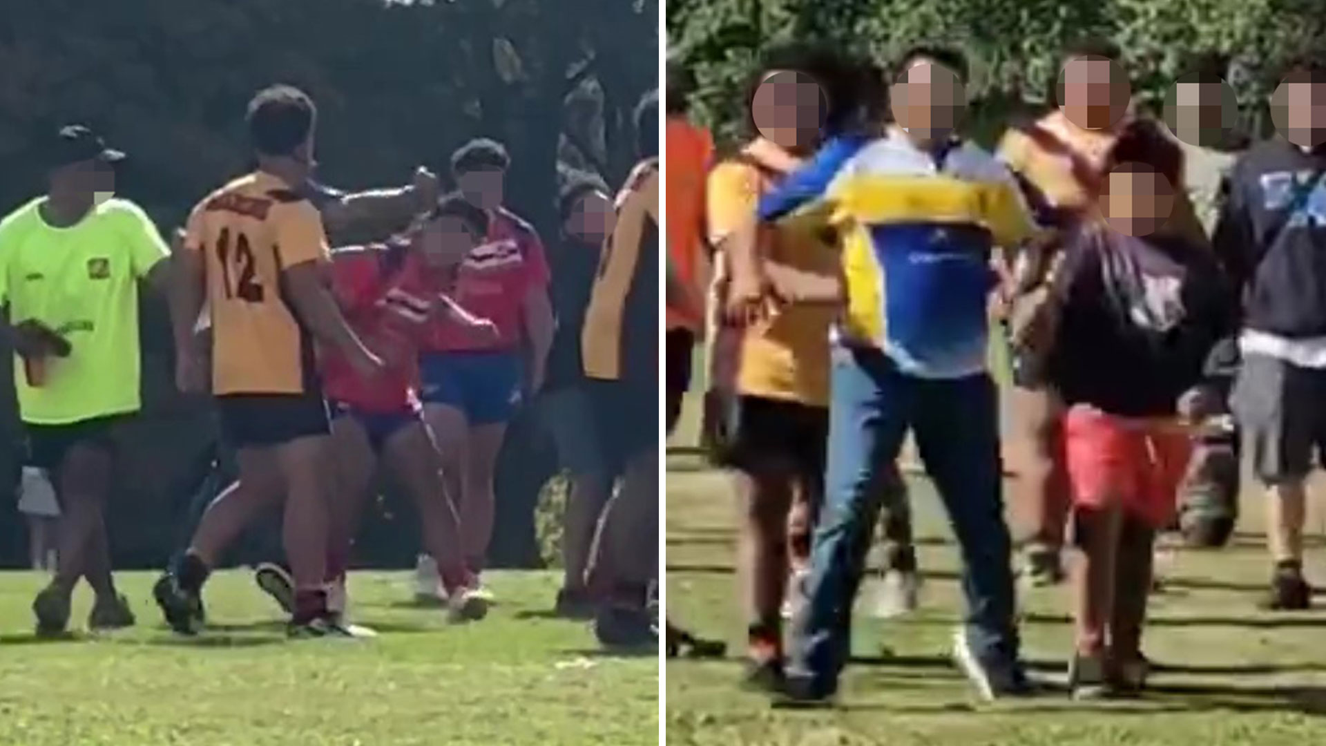 Shocking moment ‘piece of s***’ fan sucker punches 15-year-old during rugby match as furious dad vows to hunt him down