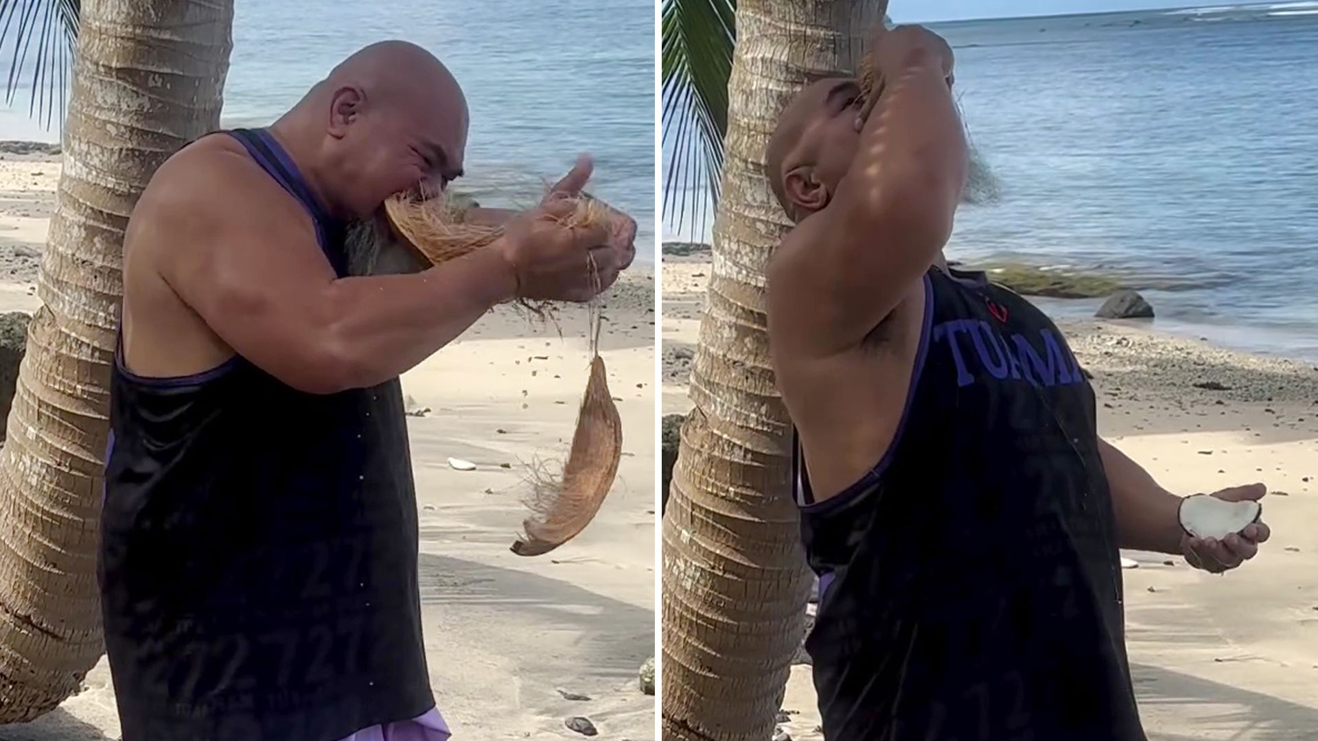 Watch heavyweight boxing legend savagely eat a coconut as stunned fans say ‘my teeth hurt from this’