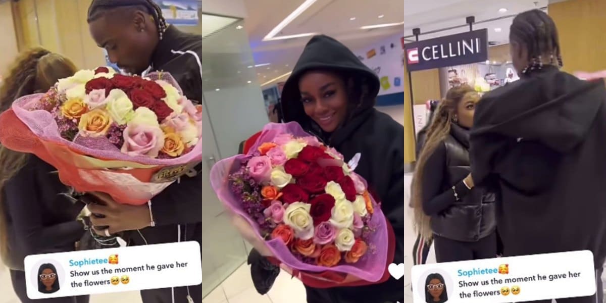 Cute moment Neo gives Beauty flowers and his jacket as she lands at South African airport