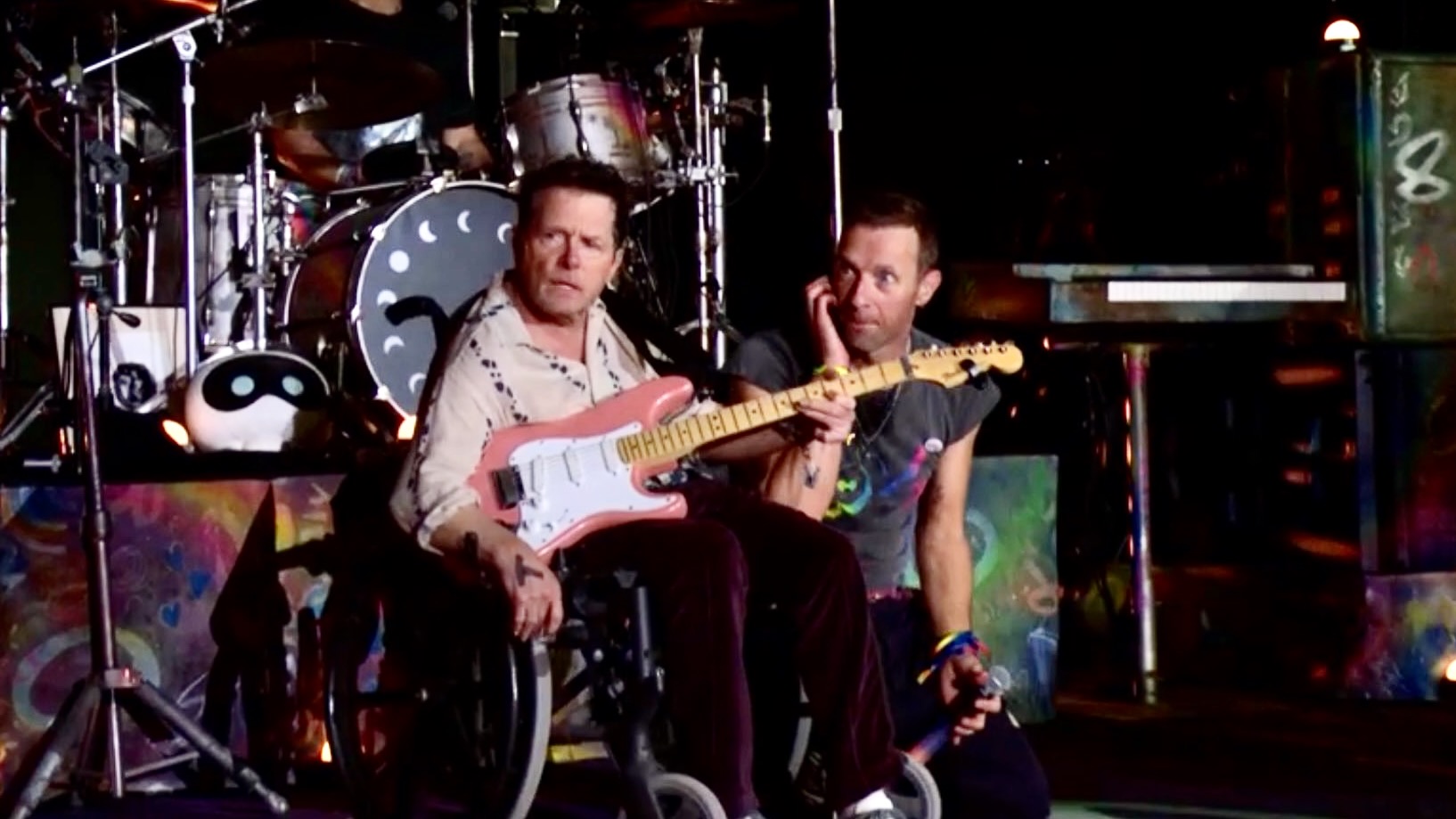 Michael J. Fox Plays Guitar with Coldplay at Glastonbury: Watch