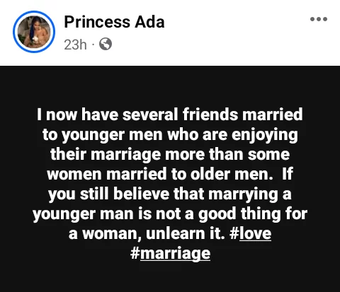 My Friends Married To Younger Men Are Enjoying Their Marriage More Than Some Women Married To Older Men – Nigerian Lady Says – TheNGblog