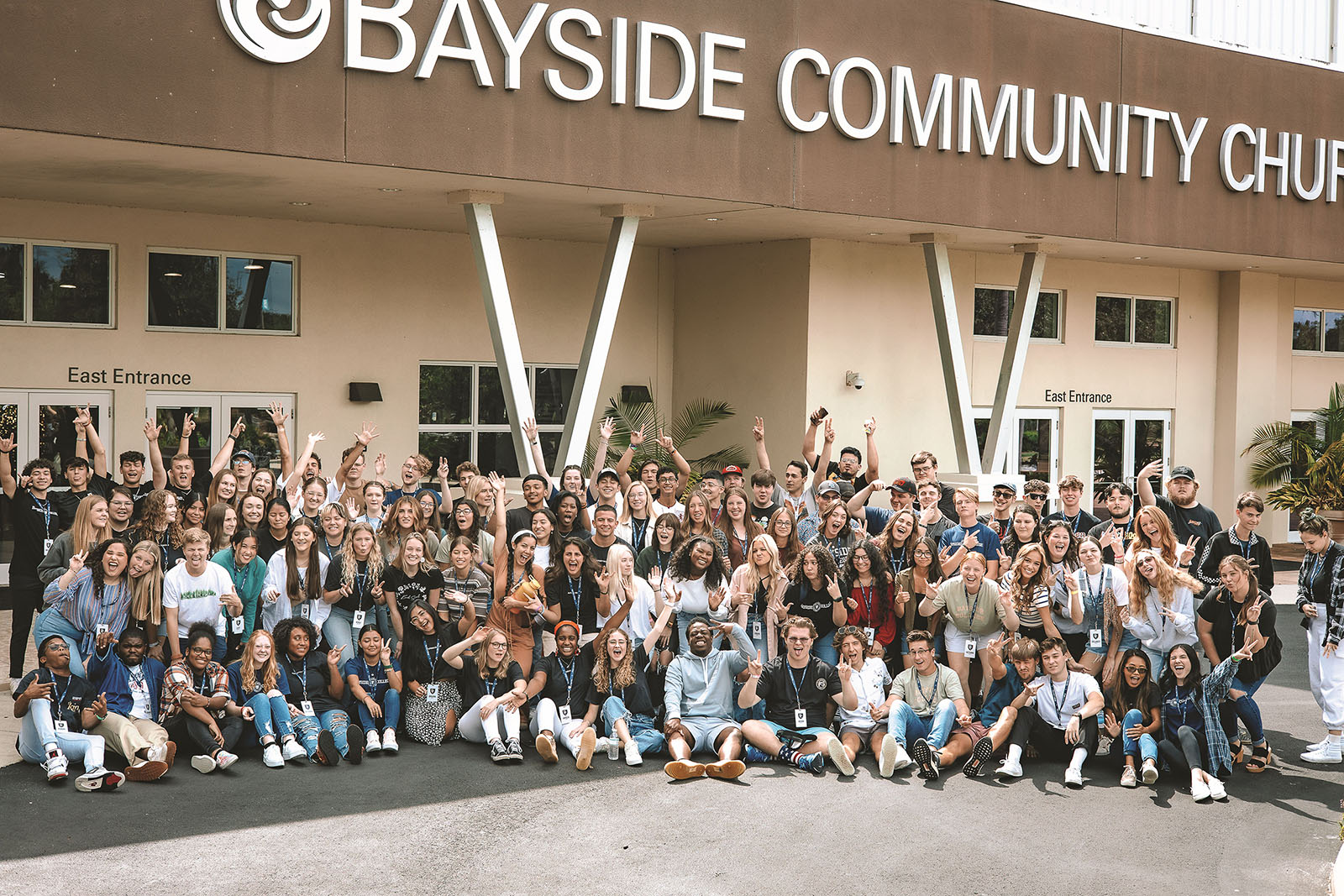 Bayside College students pose together at Bayside Community Church in Bradenton, Florida. Bayside College is an extension site of Southeastern University. (Courtesy photo)