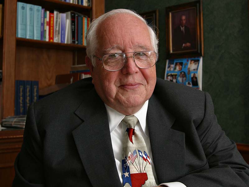 Former Judge Paul Pressler poses for a photo in his home in Houston on May 30, 2004. Pressler, a leading figure of the Southern Baptist Convention who was accused of sexual abuse and later settled a lawsuit over the allegations, has died at the age of 94. (AP Photo /Michael Stravato)