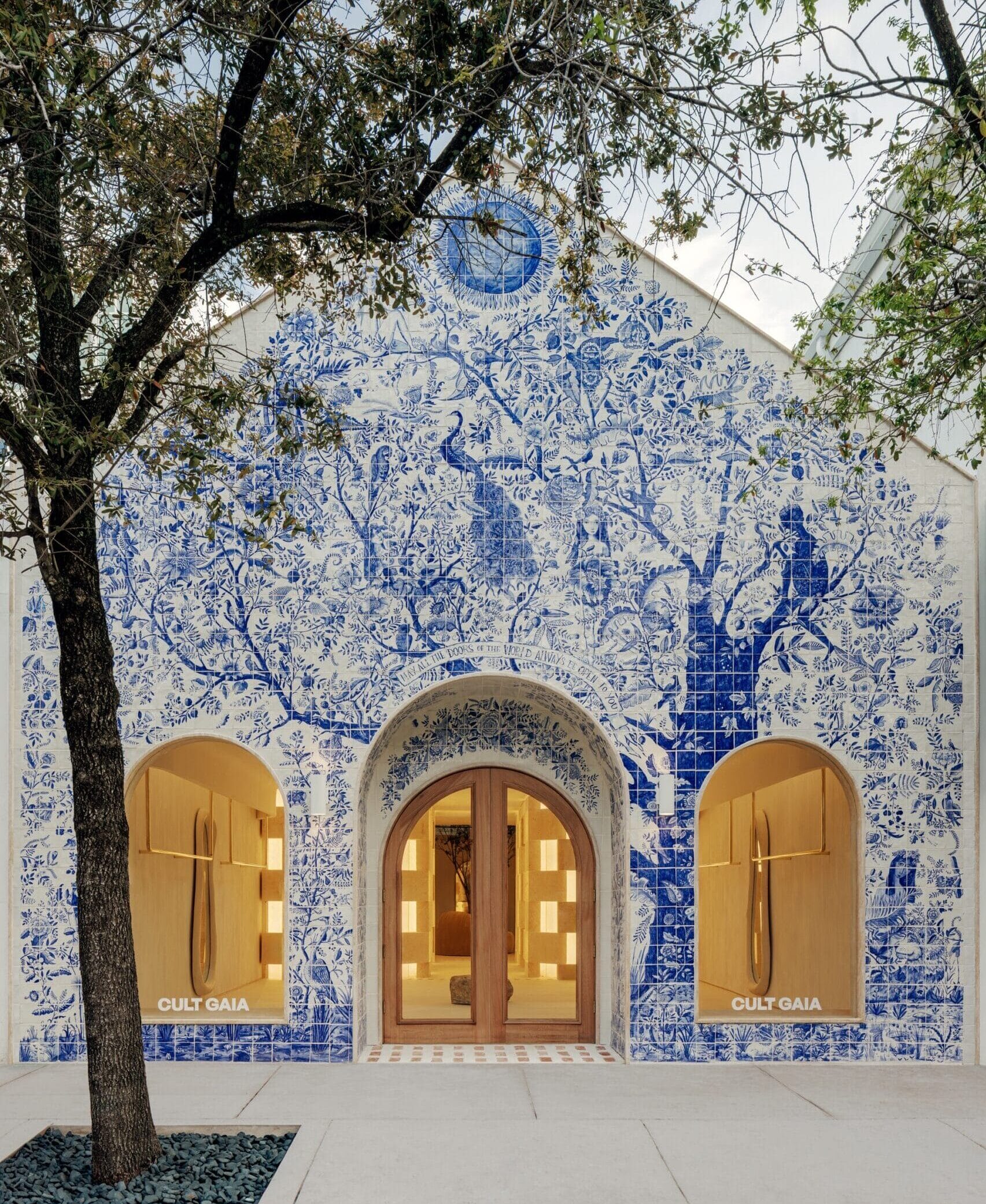 A Life-Giving Tree in Blue Sprawls Across a Mosaic Tile Facade by Michael Chandler — Colossal