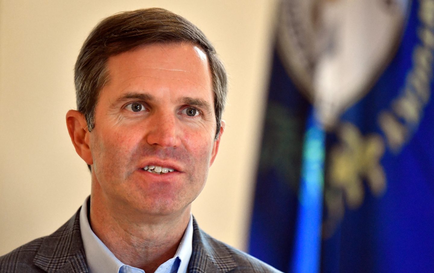 Kentucky Gov. Andy Beshear speaks during an interview at the Kentucky State Capitol in Frankfort, Ky., Monday, July 22, 2024.