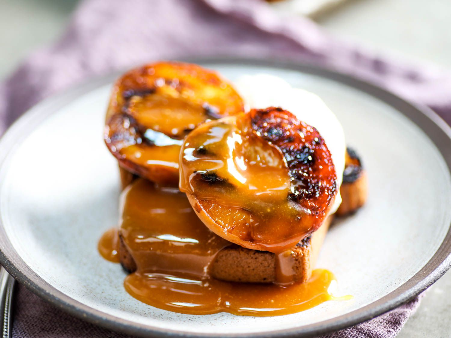 Grilled Peaches and Pound Cake With Cider Vinegar Caramel Sauce Recipe