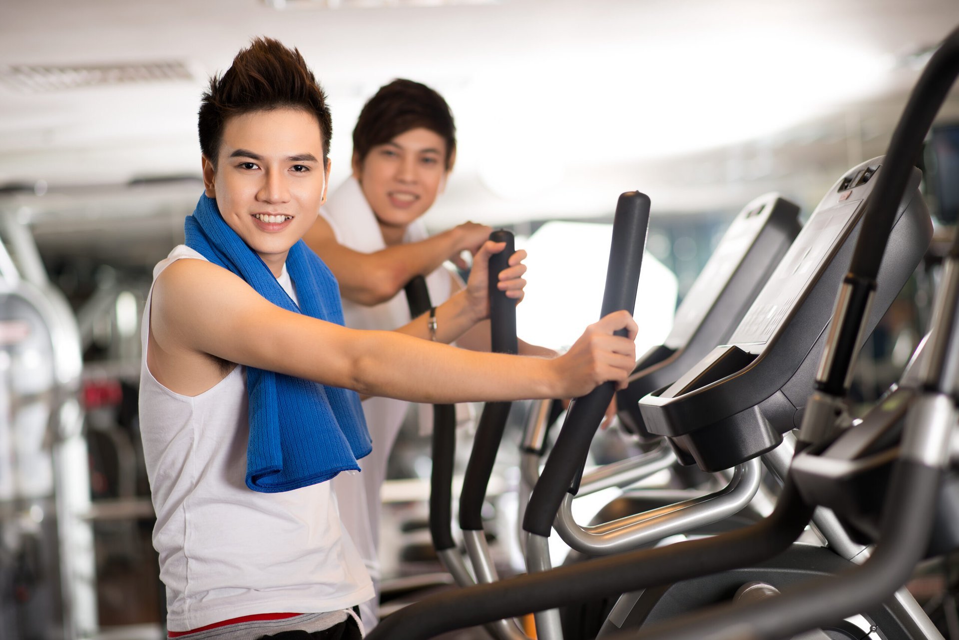 Teens working out in a gym