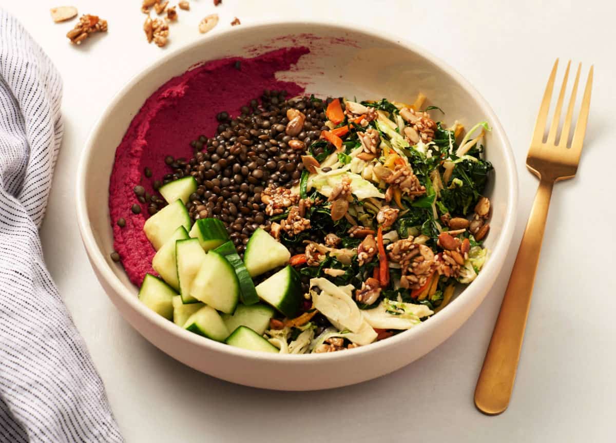 Beet Hummus Lentil Vegan Buddha Bowl