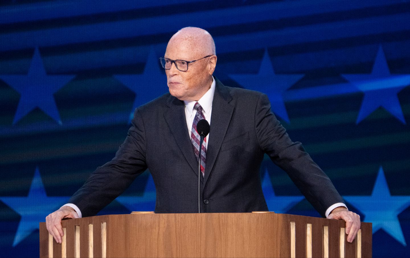 Lee Saunders, President of the American Federation of State, County, and Municipal Employees (AFSCME) speaks during the 2024 Democratic National Convention at the United Center in Chicago on Monday, August 19, 2024.