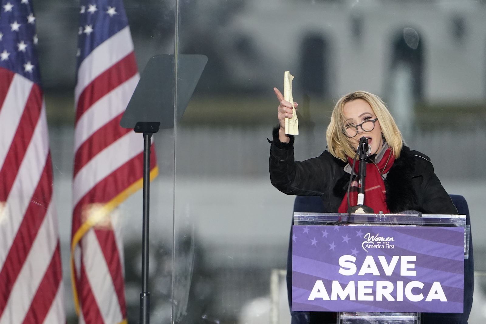 In this Jan. 6, 2021, file photo, Pastor Paula White leads a prayer in Washington at a rally in support of President Donald Trump called the “Save America Rally.” (AP Photo/Jacquelyn Martin, File)