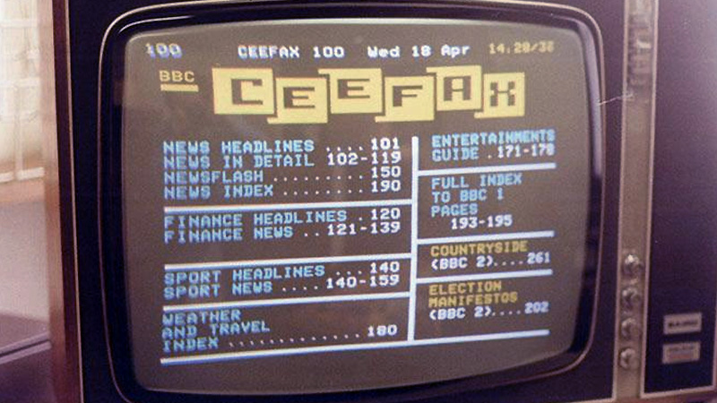 Photo of Ceefax on a CRT television