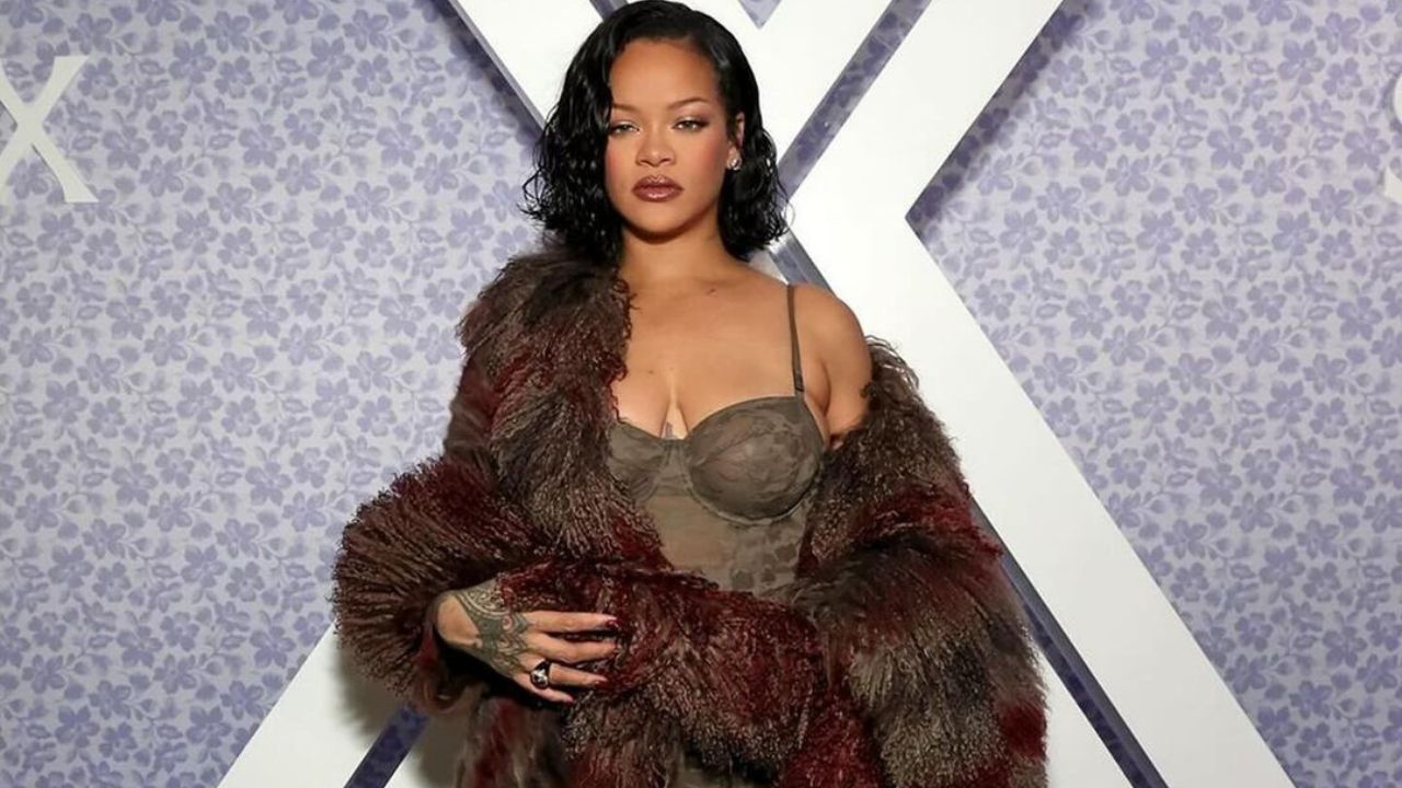 Rihanna Celebrated the Launch of Savage X Fenty at Nordstrom in a Fendi Patch Work Mongolian Fur Coat with a $139 Savage X fenty & Diesel Camo Lace Slip